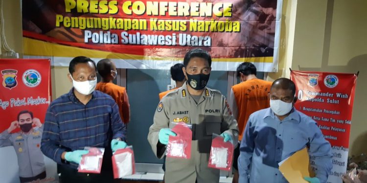 Ungkap Jaringan Antar Provinsi, Polda Sulut Amankan Tiga Tersangka Beserta 30 gram Sabu