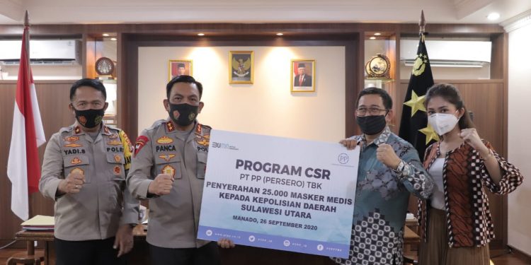 Dukung Gerakan Sejuta Masker Polda Sulut, PT PP (Persero) Tbk Bantu 25 Ribu Masker Medis