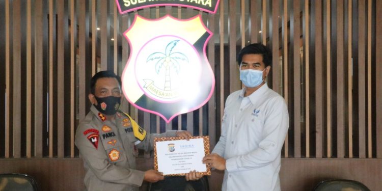 Sukseskan Gerakan Sejuta Masker Polda Sulut, PT Indika Foundation Bantu 100.000 Masker Medis