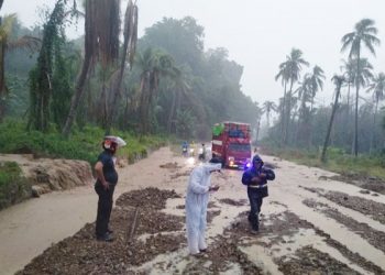 Polres Bolmong Utara Lakukan Penanganan Banjir dan Tanah Longsor di Dua Kecamatan