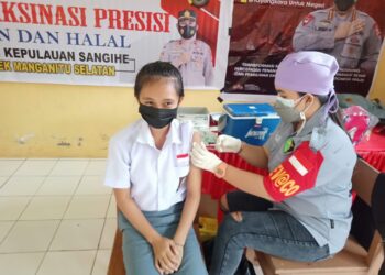 124 Pelajar di Manganitu Selatan Menjadi Target Sasaran Vaksin Polres Kepulauan Sangihe