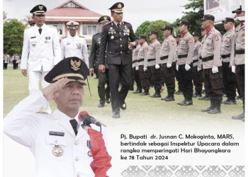 Peringati HUT Bhayangkara Ke-78, Pj Bupati Upacara Bersama Polres Bolmong